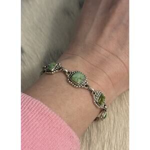 Sterling Silver Green Emerald Valley Turquoise Multistone Square Bracelet 8”